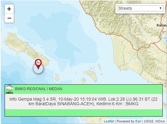 Sinabang Gempa Magnitudo 3,4 SR