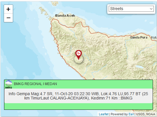 Aceh Jaya Diguncang Gempa Tektonik Magnitudo 4.7