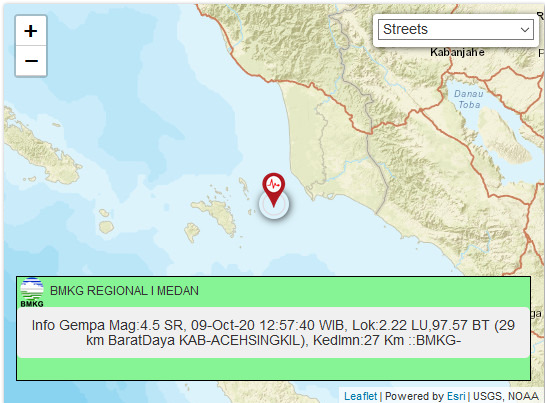Sedang Jumat, Gempa Tektonik Guncang Aceh Singkil
