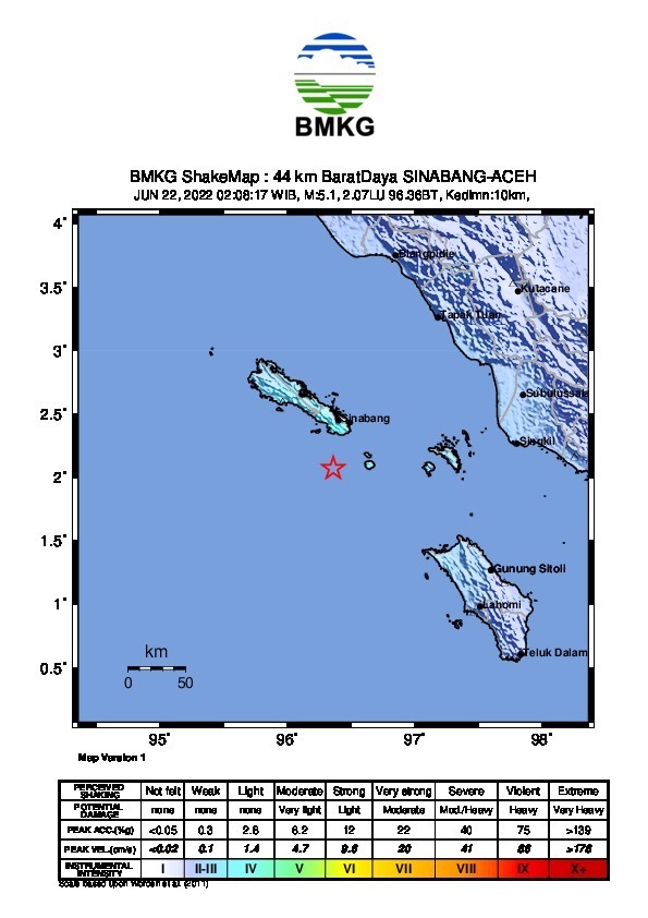 Gempa bumi 4,6 guncang Simeulue