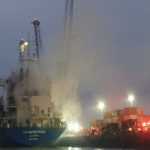 Kapal kontainer muat hasil bumi terbakar di Tanjung Perak