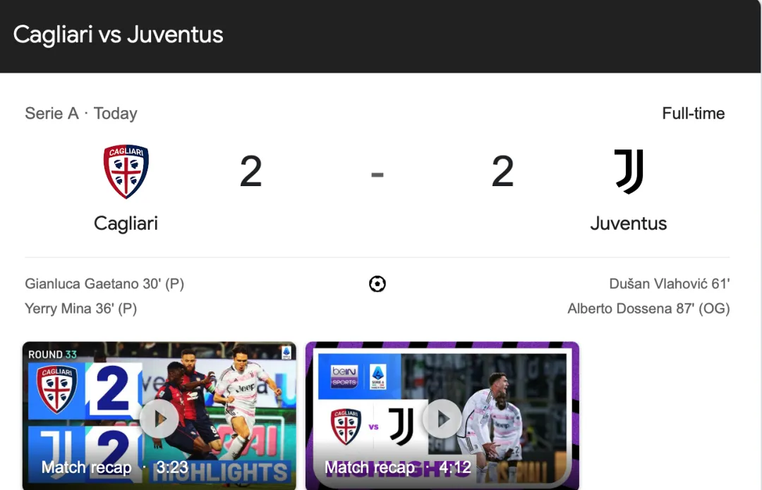 Juventus curi satu poin di kandang Cagliari