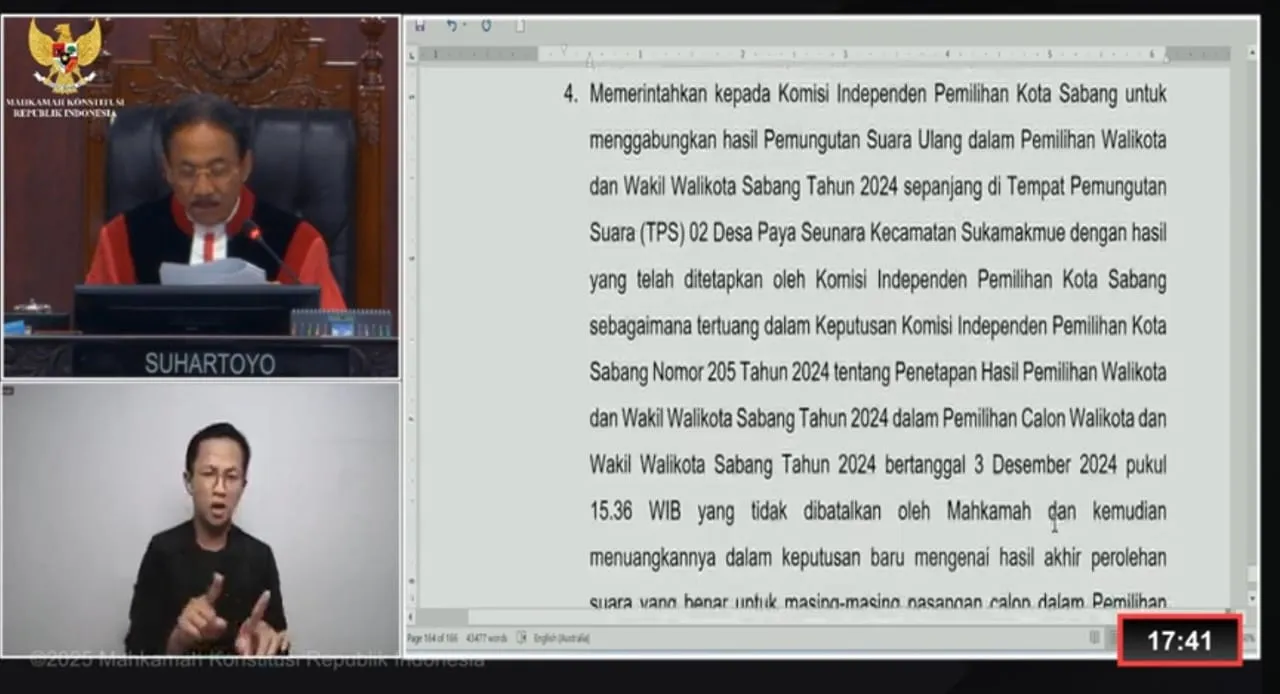 MK putuskan PSU di Pilkada Sabang, hanya di TPS 02 Paya Peunara