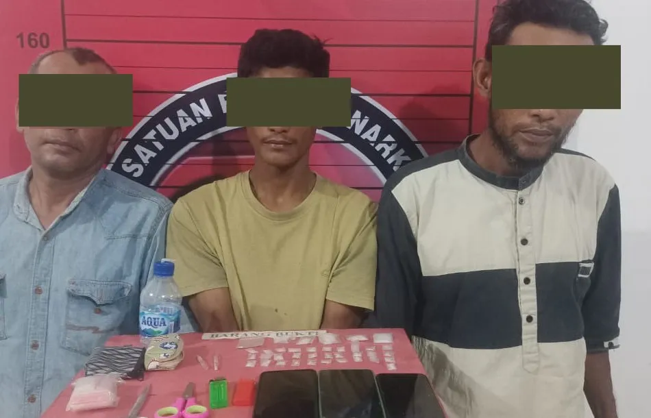 Tiga pengedar narkoba dan barang bukti 37 paket sabu ditangkap Polres Aceh Utara