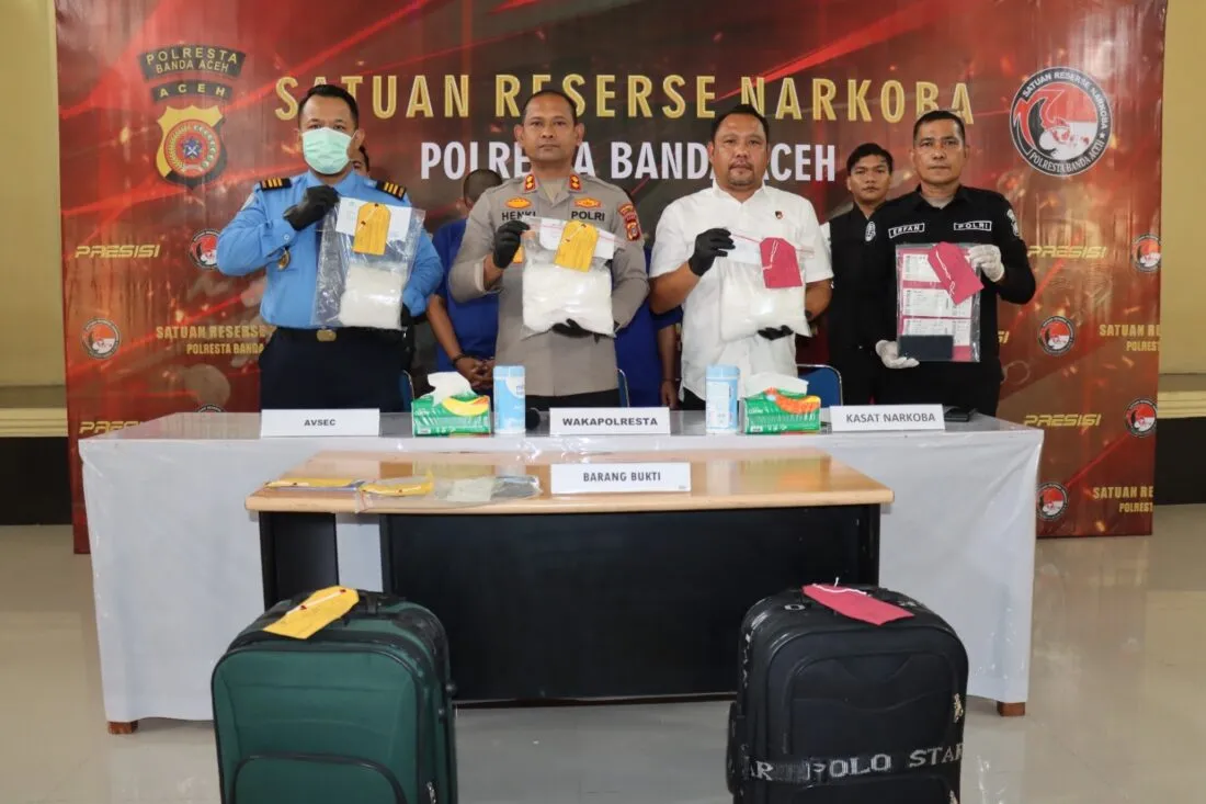 5 Kg Sabu Gagal Terbang ke Luar Aceh: Tiga Pelaku Tertangkap, Tiga Lainnya Buron