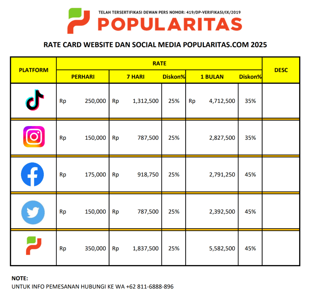 Rate card popularitas.com
