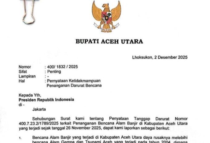 Bupati Aceh Utara menyerah tangani dampak banjir