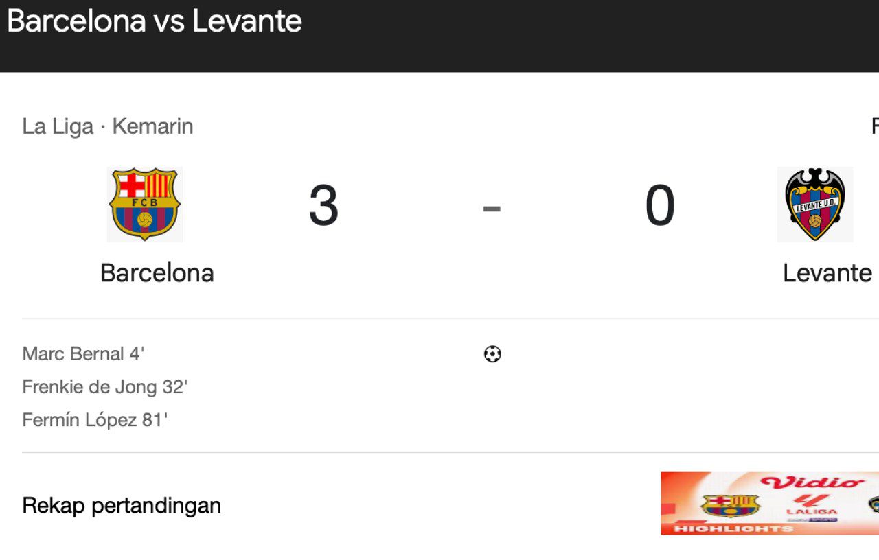 Libas Levante 0-3, Barcelona puncaki klasemen sementara Liga Spanyol