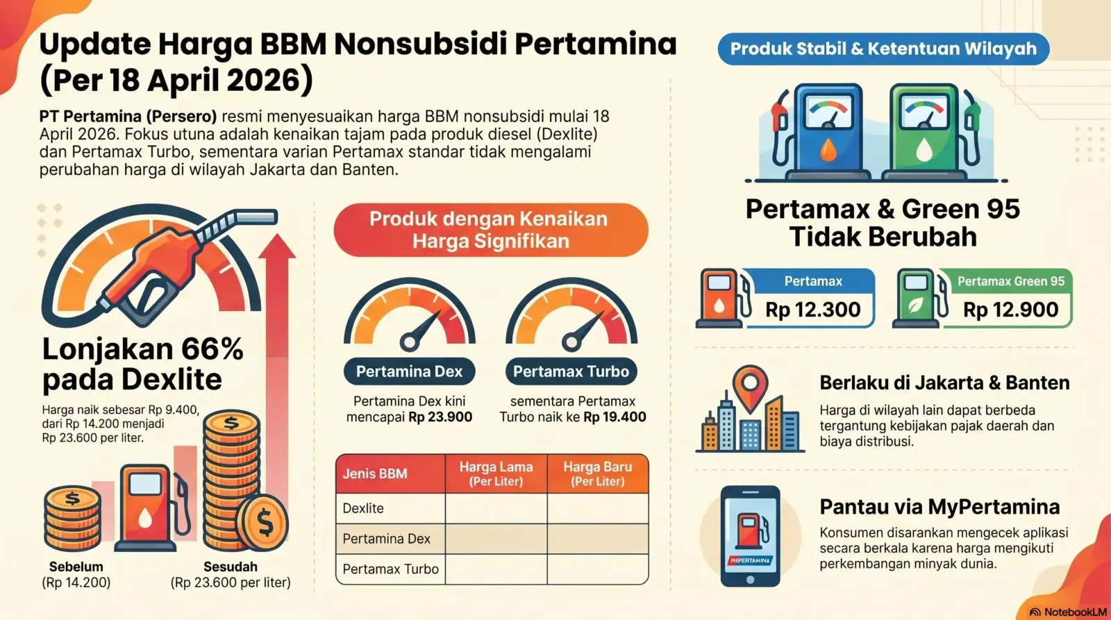Harga BBM Nonsubsidi Pertamina Naik per 18 April 2026, Dexlite Melonjak 66 Persen